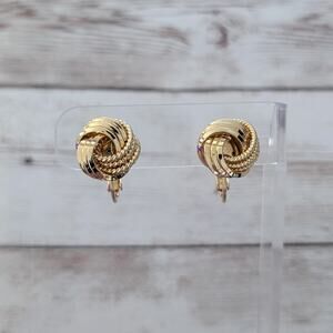 Vintage Clip On Earrings Gold Tone Swirl Design Stylish & Elegant
